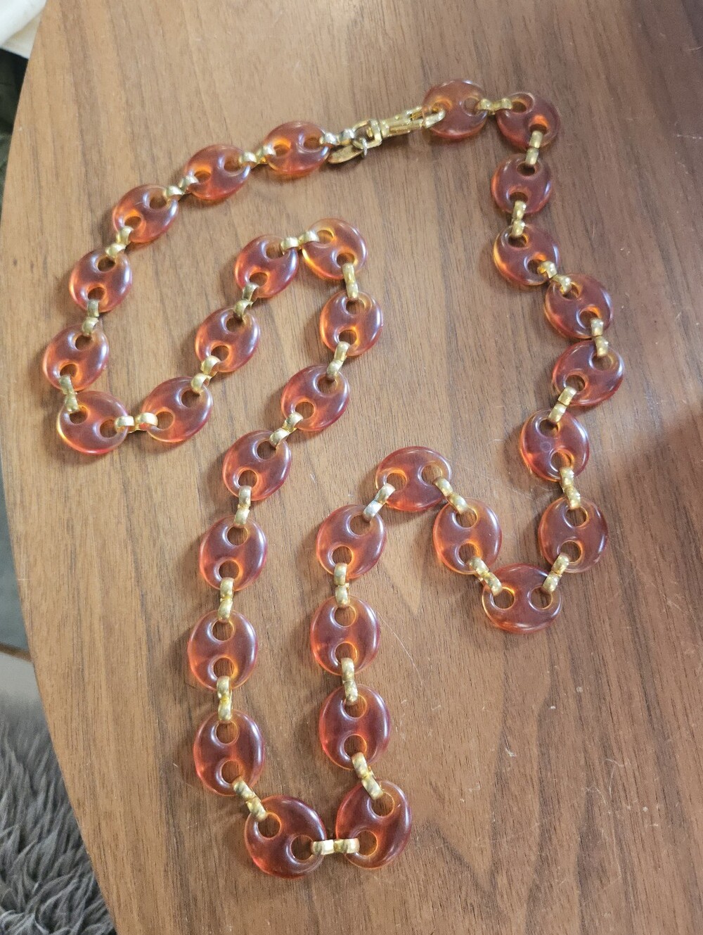 Vintage Motion East Amber Lucite Link Chain Waist Belt with Clip Dangle
